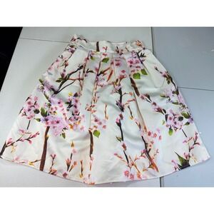 Floral Print A Line Skirt White Pink Sakura‎ Blossom Spring Occasion S